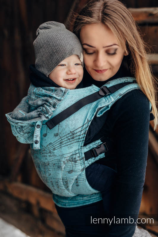 Nosidełko Ergonomiczne LennyGo z tkaniny żakardowej (74% bawełna, 13% len, 13% modal), rozmiar Toddler - SYMFONIA - BLUE MOON #babywearing