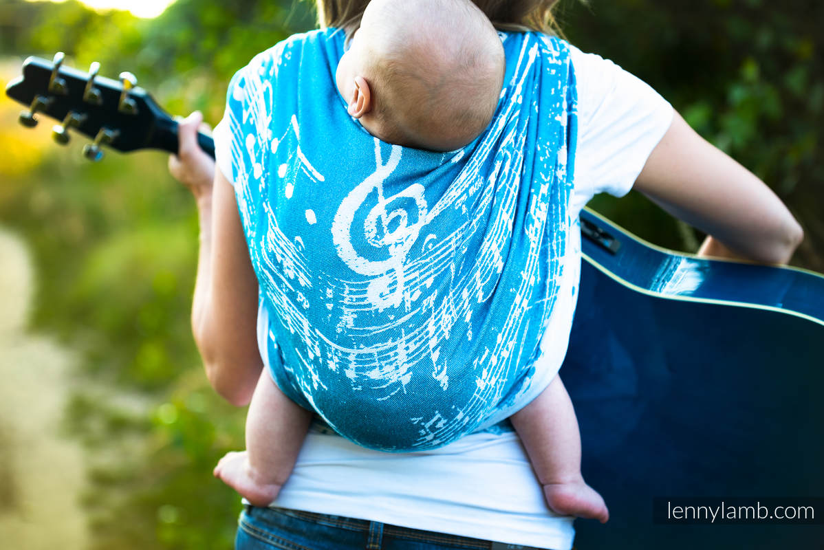 Żakardowa chusta do noszenia dzieci, (51% bawełna, 30% wełna merino, 10% jedwab, 5% kaszmir, 4% przędza metalizowana) - SYMFONIA - LODOWA - rozmiar XS #babywearing