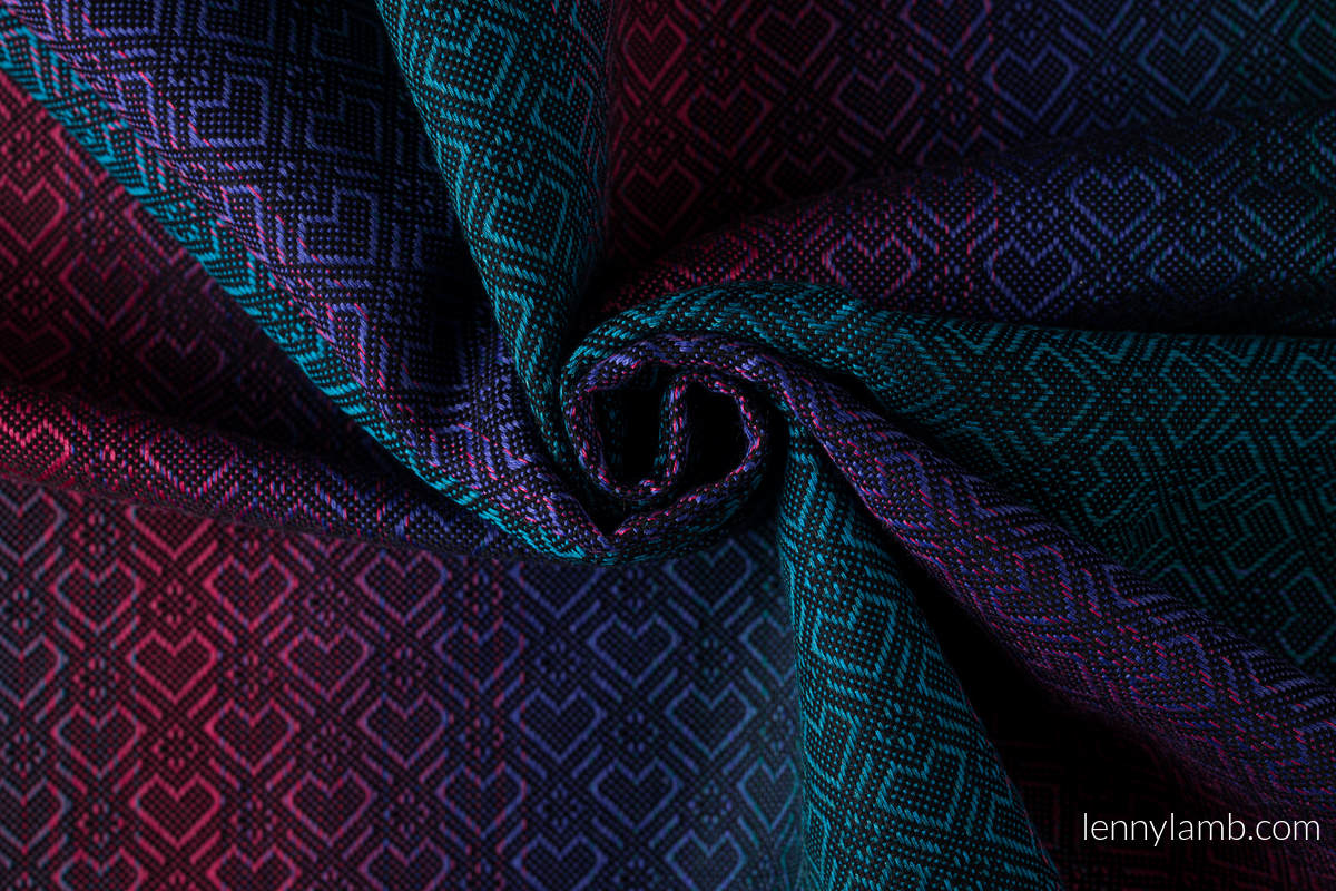 Ringsling, Jacquard Weave (60% cotton, 28% Merino wool, 8% silk, 4% cashmere), with gathered shoulder - BIG LOVE - BLACK OPAL - standard 1.8m #babywearing