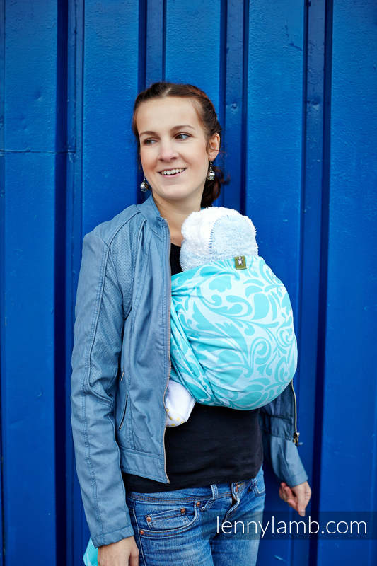 Baby Wrap, Jacquard Weave (100% cotton) - Twisted Leaves Turquoise & White - size S (grade B) #babywearing