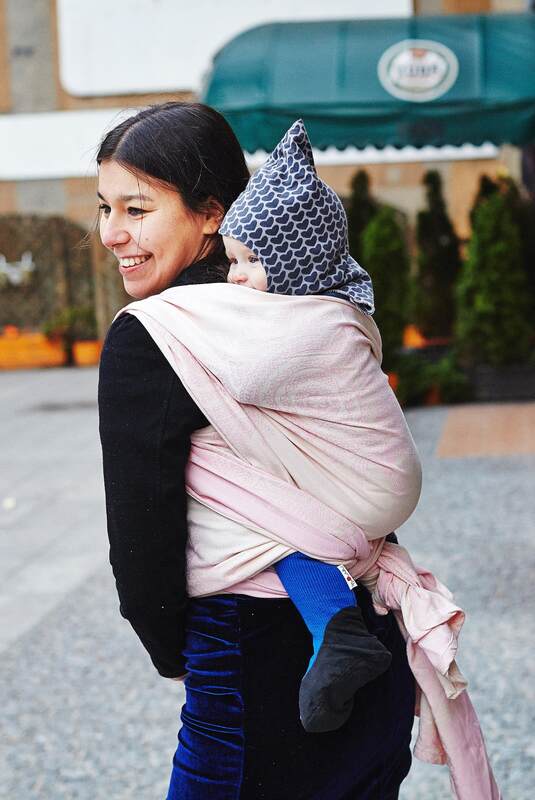 Żakardowa chusta do noszenia dzieci, bawełna - Paw Indyjski - Różowy z Bielą - rozmiar S #babywearing