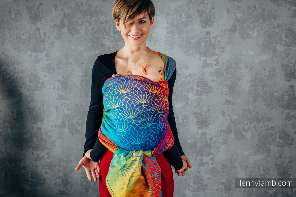 Żakardowa chusta do noszenia dzieci, bawełna - TĘCZOWY LOTOS - rozmiar XS #babywearing