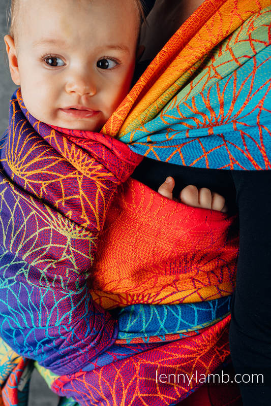Żakardowa chusta do noszenia dzieci, bawełna - TĘCZOWY LOTOS - rozmiar XS #babywearing
