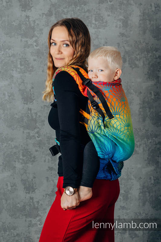 Nosidełko LennyPreschool  z tkaniny żakardowej 100% bawełna, rozmiar preschool - TĘCZOWY LOTOS #babywearing