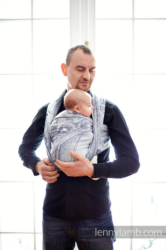 Żakardowa chusta do noszenia dzieci, 100% bawełna - Galeony Granatowy z Ecru - rozmiar XS #babywearing