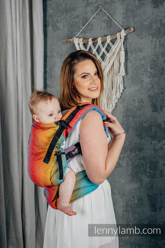 LennyUpGrade Carrier, Standard Size, jacquard weave 100% cotton - PEACOCK'S TAIL - SUNSET  #babywearing