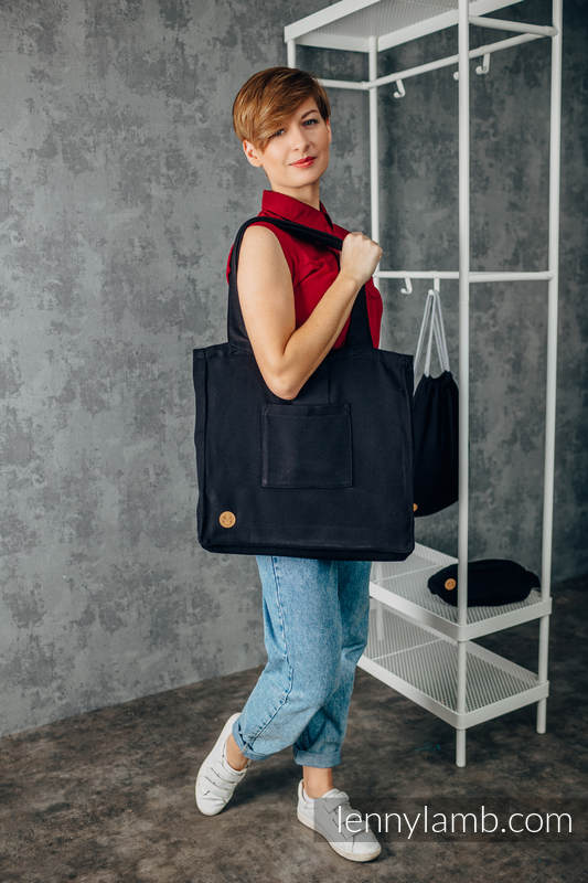 Borsa Shoulder Bag in tessuto di fascia (100% cotone) - LITTLE HERRINGBONE EBONY BLACK - misura standard 37cm x 37cm  #babywearing