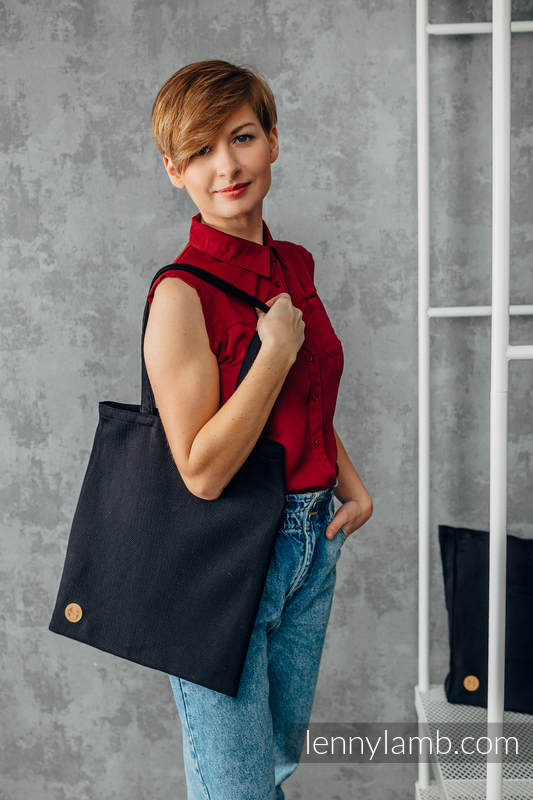 Borsa Shoulder Bag in tessuto di fascia (100% cotone) - LITTLE HERRINGBONE EBONY BLACK  #babywearing