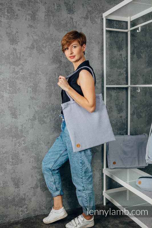 Einkaufstasche, hergestellt vom gewebten Stoff (100% Baumwolle) - LITTLE HERRINGBONE GRAU  #babywearing