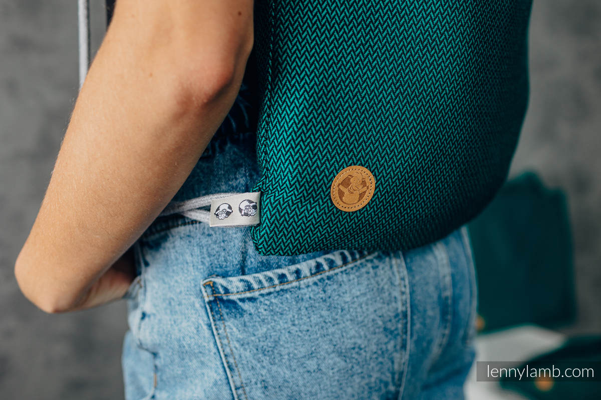 Mochila portaobjetos hecha de tejido de fular (100% algodón) - EMERALD - talla estándar 32cmx43cm #babywearing