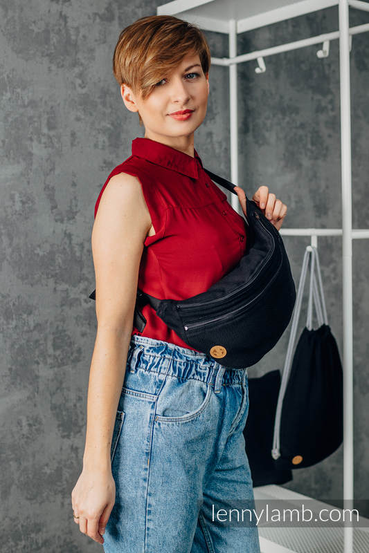 Waist Bag made of woven fabric, size large (100% cotton) - LITTLE HERRINGBONE EBONY BLACK #babywearing