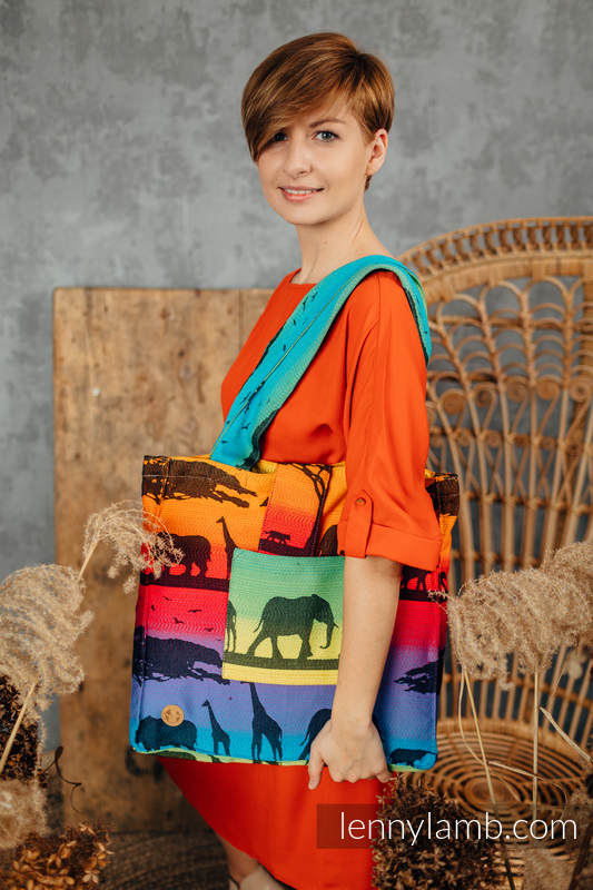 Shoulder bag made of wrap fabric (100% cotton) - RAINBOW SAFARI 2.0 - standard size 37cmx37cm #babywearing