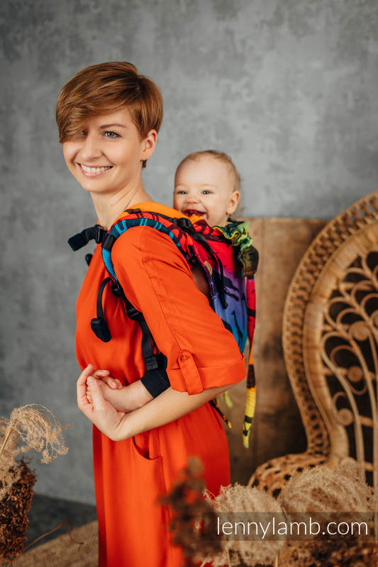 Nosidło Klamrowe ONBUHIMO z tkaniny żakardowej (100% bawełna), rozmiar Standard - TĘCZOWE SAFARI 2.0 (drugi gatunek) #babywearing
