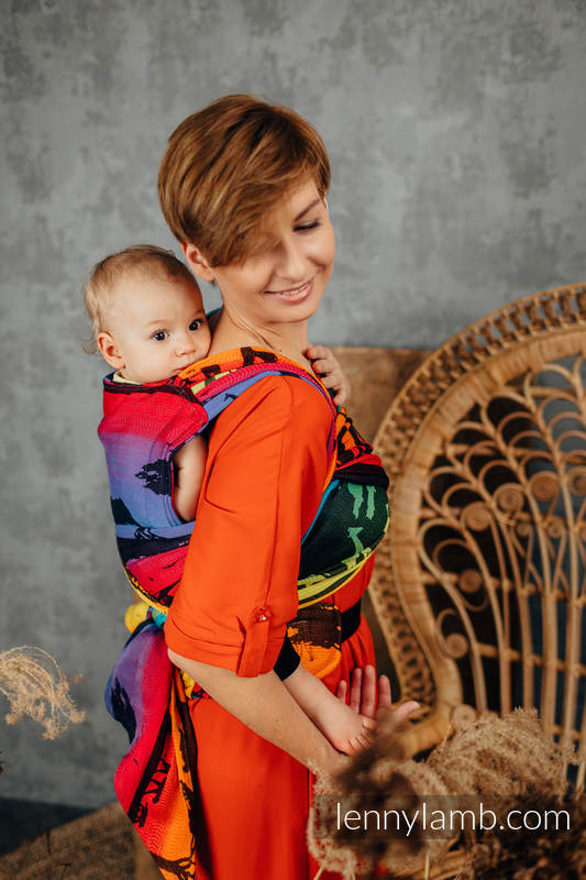 Mochila LennyHybrid Half Buckle, talla estándar, tejido jaqurad 100% algodón - RAINBOW SAFARI 2.0 #babywearing