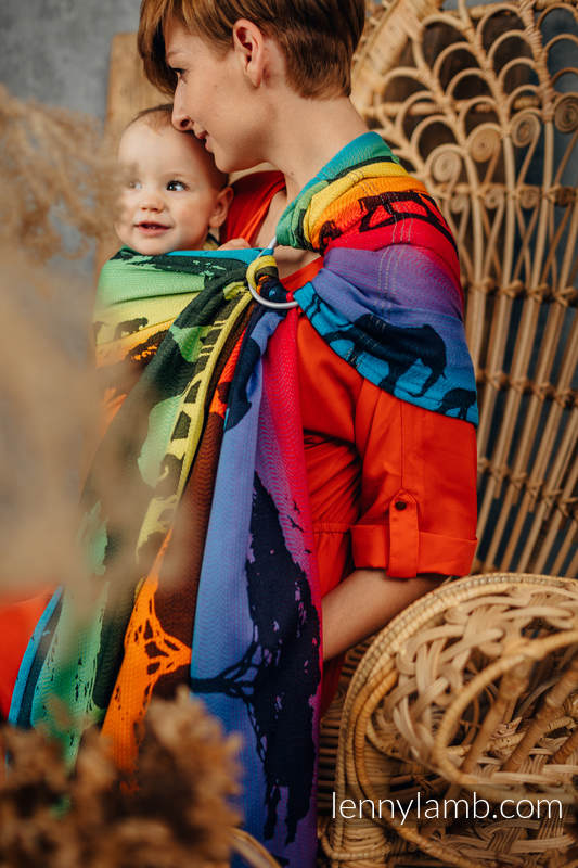 Ringsling, Jacquard Weave (100% cotton), with gathered shoulder - RAINBOW SAFARI 2.0- standard 1.8m #babywearing