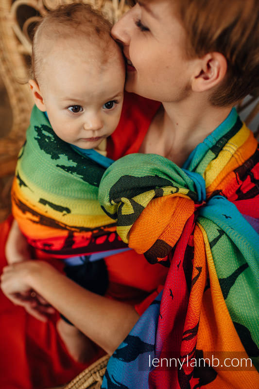 Żakardowa chusta kółkowa do noszenia dzieci, bawełna, ramię bez zakładek - TĘCZOWE SAFARI 2.0 - long 2.1m (drugi gatunek) #babywearing