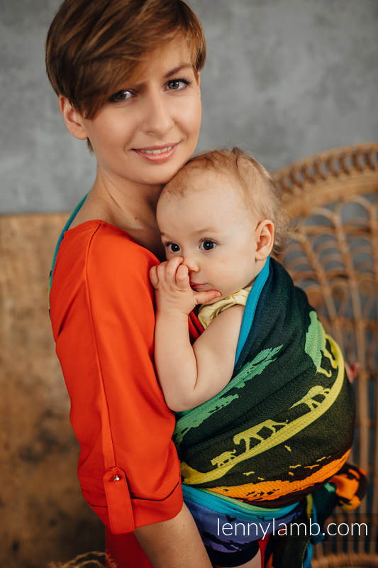 Żakardowa chusta do noszenia dzieci, bawełna - TĘCZOWE SAFARI 2.0 - rozmiar S #babywearing