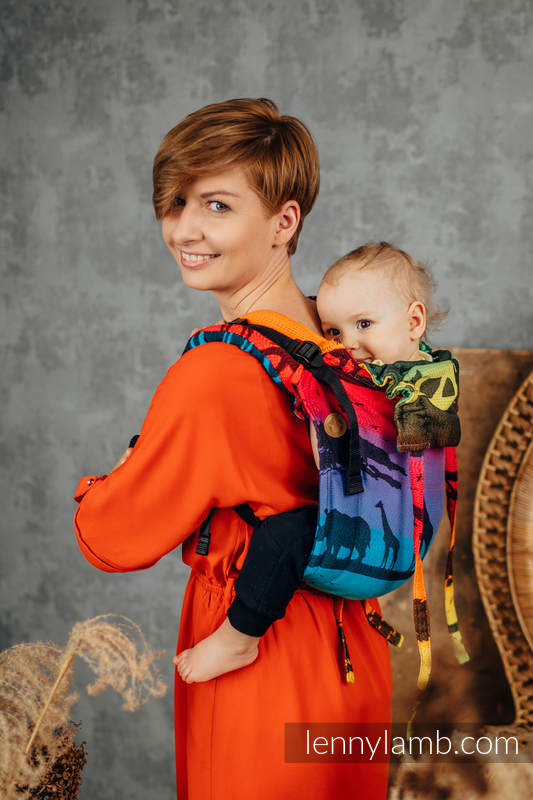 Lenny Buckle Onbuhimo baby carrier, standard size, jacquard weave (100% cotton) - RAINBOW SAFARI 2.0 #babywearing