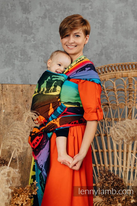 Żakardowa chusta do noszenia dzieci, bawełna - TĘCZOWE SAFARI 2.0 - rozmiar XS #babywearing