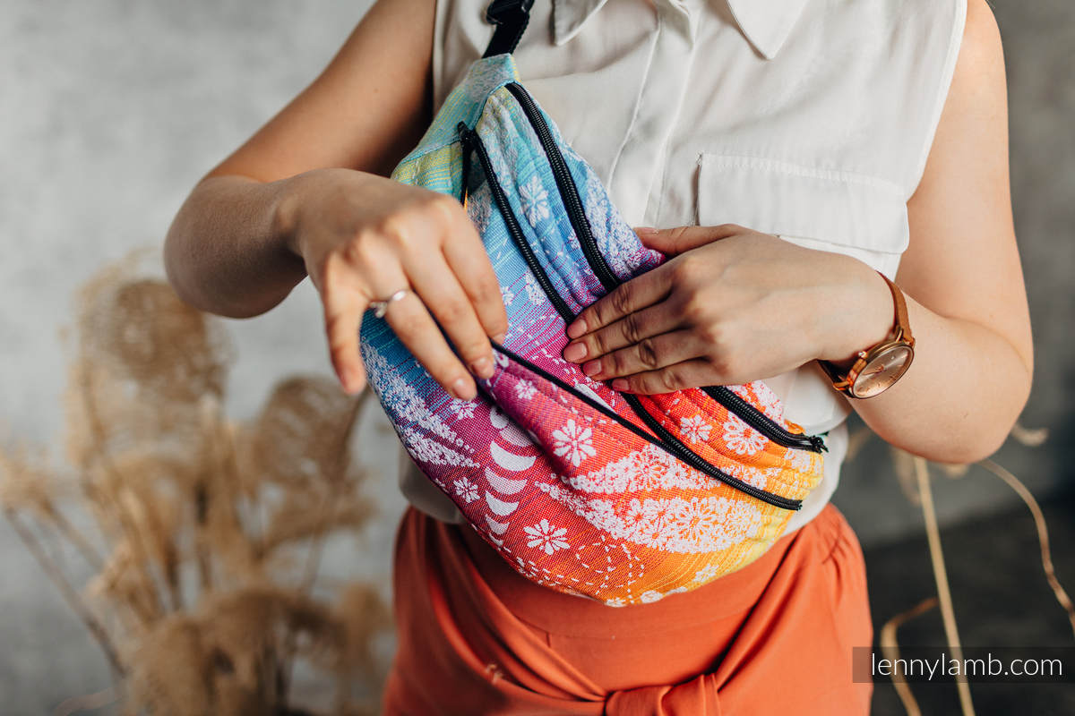 Waist Bag made of woven fabric, size large (100% cotton) - DRAGONFLY RAINBOW #babywearing