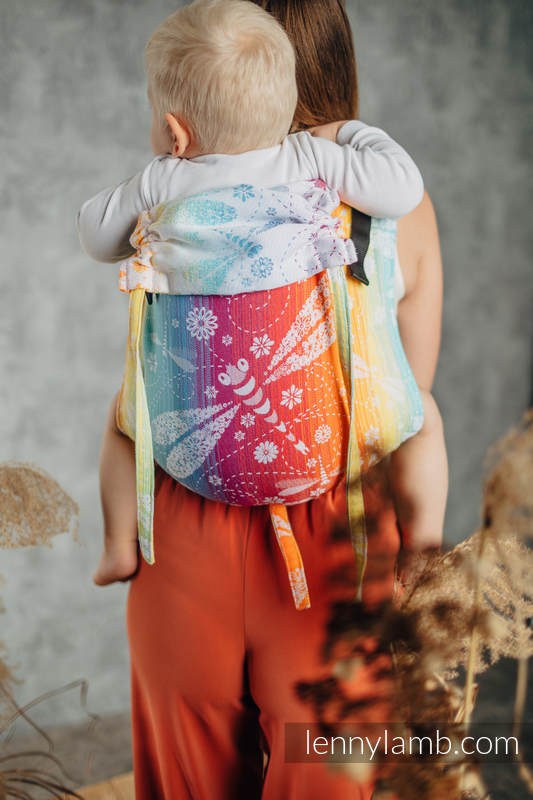 Nosidło Klamrowe ONBUHIMO z tkaniny skośno-krzyżowej (100% bawełna), rozmiar Standard - WAŻKI TĘCZOWE #babywearing