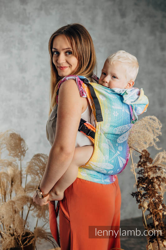 LennyGo Porte-bébé ergonomique, taille bébé, jacquard 100% coton, DRAGONFLY RAINBOW #babywearing