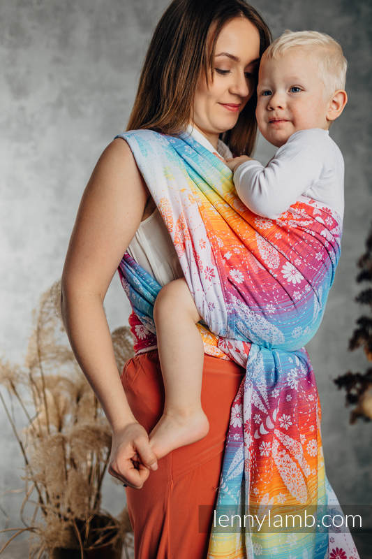 Żakardowa chusta do noszenia dzieci, bawełna -  WAŻKI TĘCZOWE - rozmiar XS #babywearing