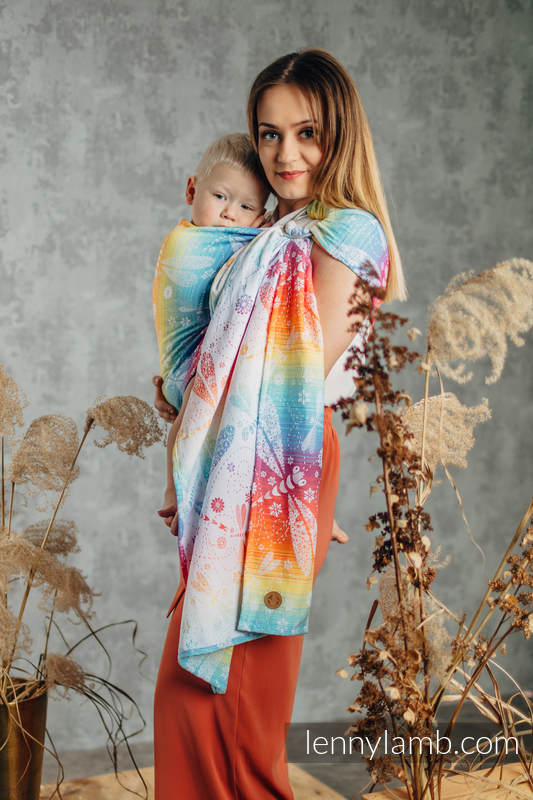 Ringsling, Jacquard Weave (100% cotton) - with gathered shoulder -  DRAGONFLY RAINBOW - long 2.1m #babywearing