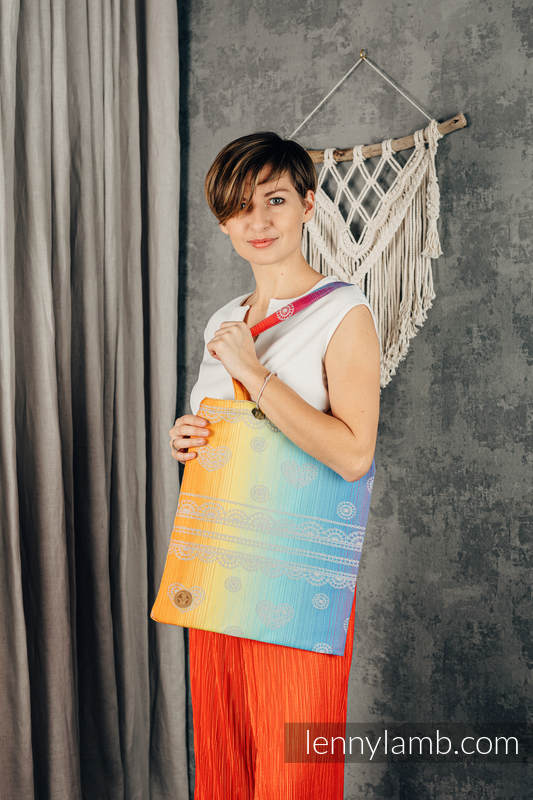 Einkaufstasche, hergestellt vom gewebten Stoff (100% Baumwolle) - RAINBOW LACE SILVER #babywearing