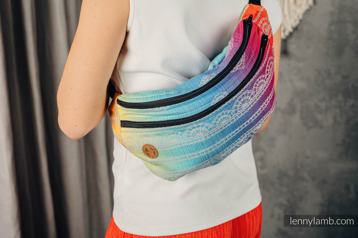 Marsupio portaoggetti Waist Bag in tessuto di fascia, misura large (100% cotone) - RAINBOW LACE SILVER #babywearing
