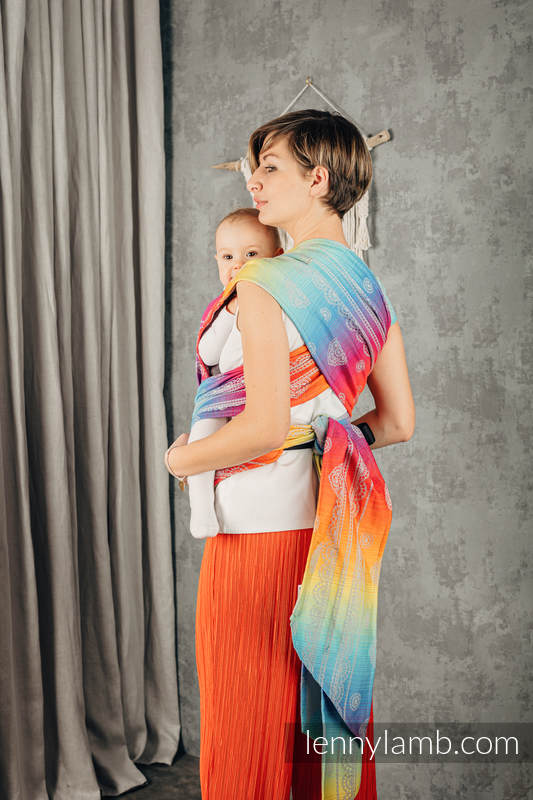 Mochila LennyHybrid Half Buckle, talla estándar, tejido jaqurad 100% algodón - RAINBOW LACE SILVER #babywearing