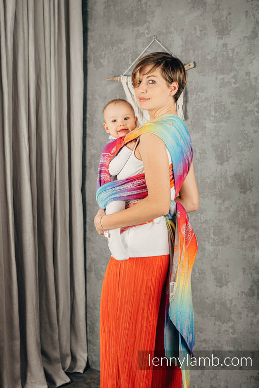LennyHybrid Half Buckle Carrier, Standard Size, jacquard weave 100% cotton - RAINBOW LACE SILVER  #babywearing