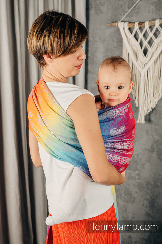 Sling, jacquard (100 % coton) - avec épaule sans plis - RAINBOW LACE SILVER - standard 1.8m (grade B) #babywearing