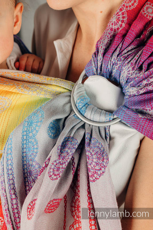 Bandolera de anillas, tejido Jacquard (100% algodón) - con plegado simple -  RAINBOW LACE SILVER - standard 1.8m #babywearing