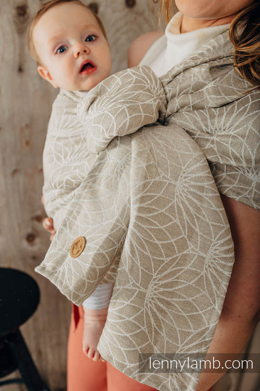 Żakardowa chusta kółkowa do noszenia dzieci, 100% len, ramię bez zakładek - LOTOS - NATURALNY - long 2.1m #babywearing
