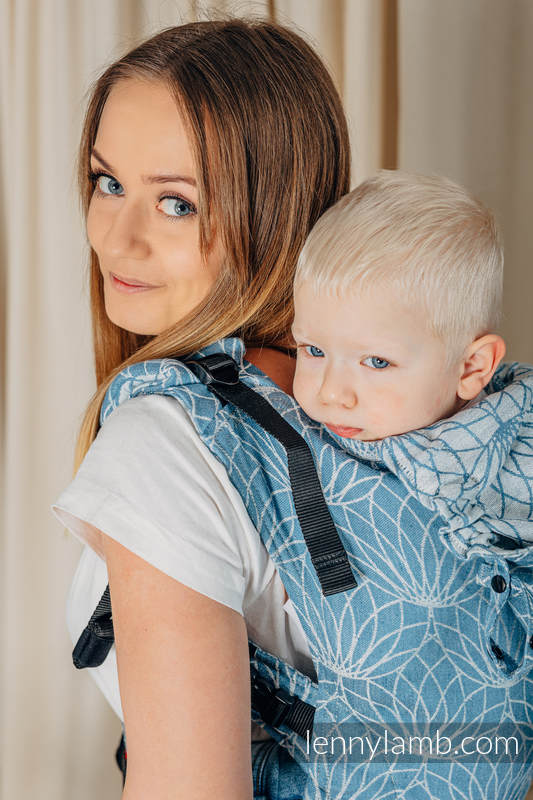 Ergonomische Tragehilfe LennyGo, Größe Baby, Jacquardwebung, 100% Leinen - LOTUS - BLUE #babywearing