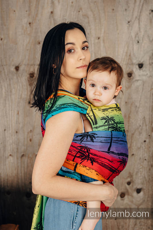 Mochila LennyHybrid Half Buckle, talla estándar, tejido jaqurad 100% algodón - RAINBOW ISLAND   #babywearing