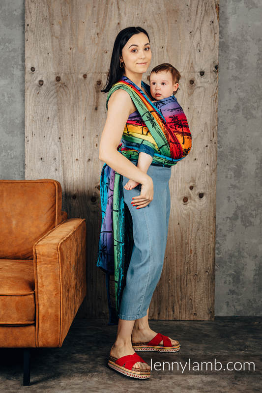 Żakardowa chusta do noszenia dzieci, bawełna - TĘCZOWA WYSPA - rozmiar L #babywearing