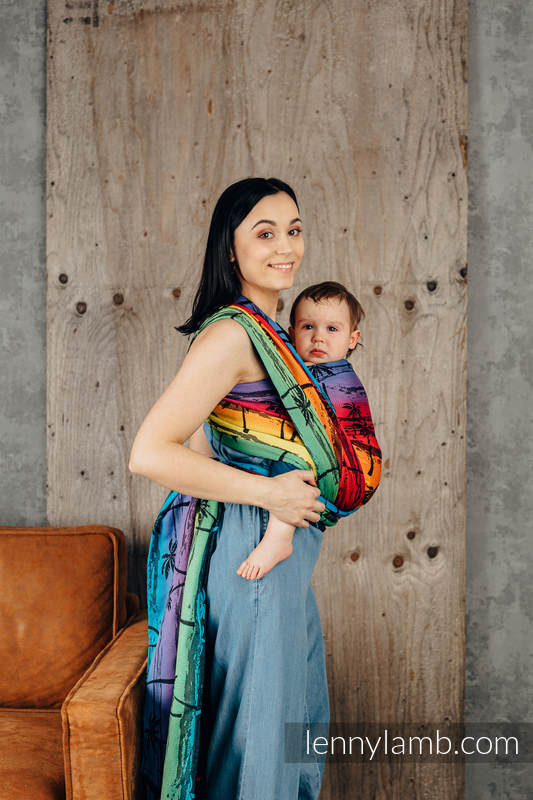 Żakardowa chusta do noszenia dzieci, bawełna - TĘCZOWA WYSPA - rozmiar XS #babywearing