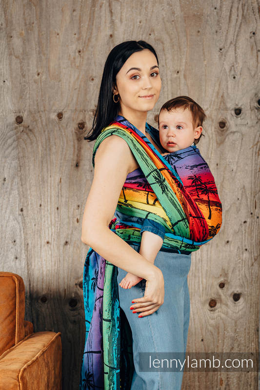 Żakardowa chusta do noszenia dzieci, bawełna - TĘCZOWA WYSPA - rozmiar XS #babywearing