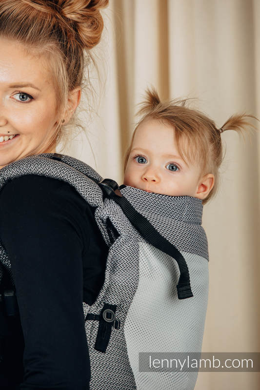 Nosidełko Siatkowe LennyUpGrade, splot jodełkowy, (75% bawełna, 25% poliester) rozmiar standard - MAŁA JODEŁKA OMBRE SZARY #babywearing