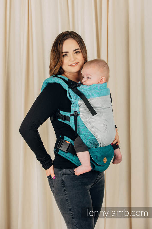 Porte-bébé en maille LennyUpGrade, taille standard, tissage herringbone (75% coton, 25% polyester) - LITTLE HERRINGBONE OMBRE TEAL #babywearing