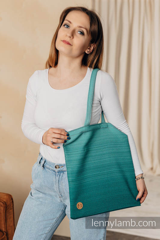 Borsa Shoulder Bag in tessuto di fascia (100% cotone) - LITTLE HERRINGBONE OMBRE GREEN  #babywearing