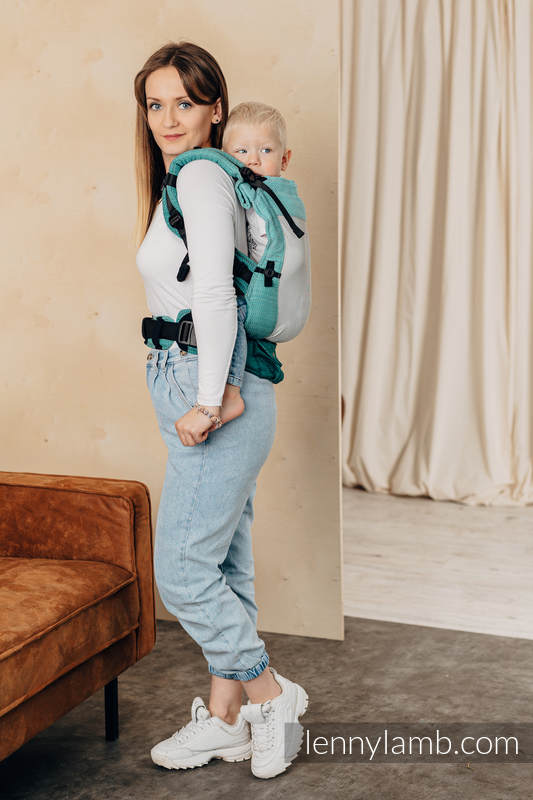 Porte-bébé en maille LennyUpGrade, taille standard, tissage herringbone (75% coton, 25% polyester) - LITTLE HERRINGBONE OMBRE GREEN  #babywearing