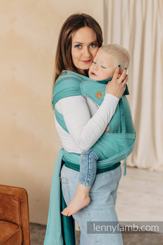 WRAP-TAI portabebé Mini con capucha/ tejido espiga/100% algodón/ LITTLE HERRINGBONE OMBRE GREEN #babywearing