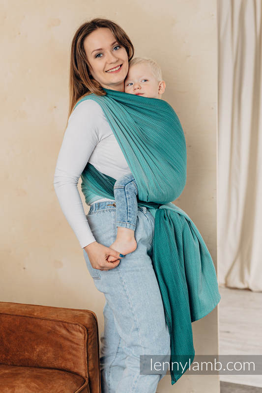 Baby Wrap, Herringbone Weave (100% cotton) - LITTLE HERRINGBONE OMBRE GREEN - size XS #babywearing