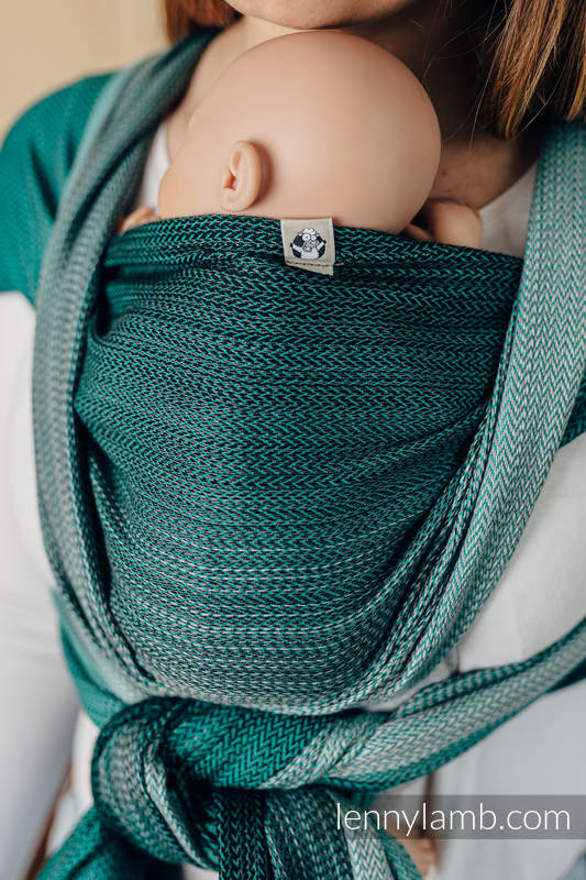Tragetuch für Kinder mit niedrigem Geburtsgewicht, Fischgrätmuster (100% Baumwolle) -  LITTLE HERRINGBONE OMBRE GREEN - Größe S #babywearing