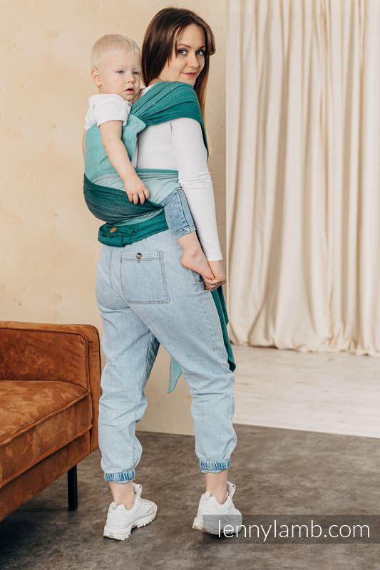 Nosidełko  LennyHybrid Half Buckle, splot jodełkowy, 100% bawełna , rozmiar standard - MAŁA JODEŁKA OMBRE ZIELEŃ  #babywearing