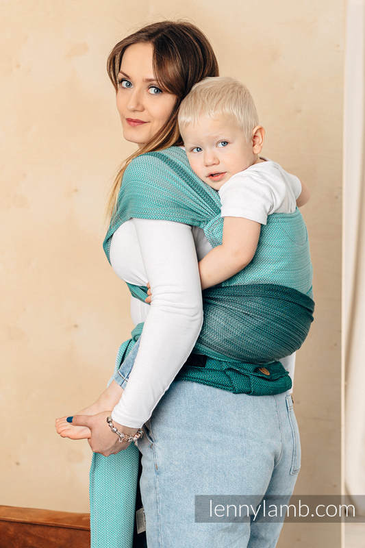 Nosidełko  LennyHybrid Half Buckle, splot jodełkowy, 100% bawełna , rozmiar standard - MAŁA JODEŁKA OMBRE ZIELEŃ  #babywearing