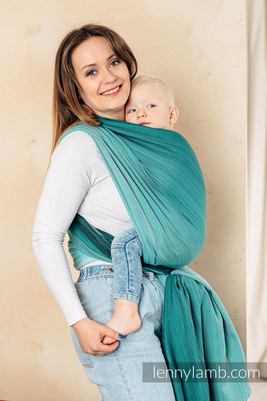 Baby Wrap, Herringbone Weave (100% cotton) - LITTLE HERRINGBONE OMBRE GREEN - size XS #babywearing